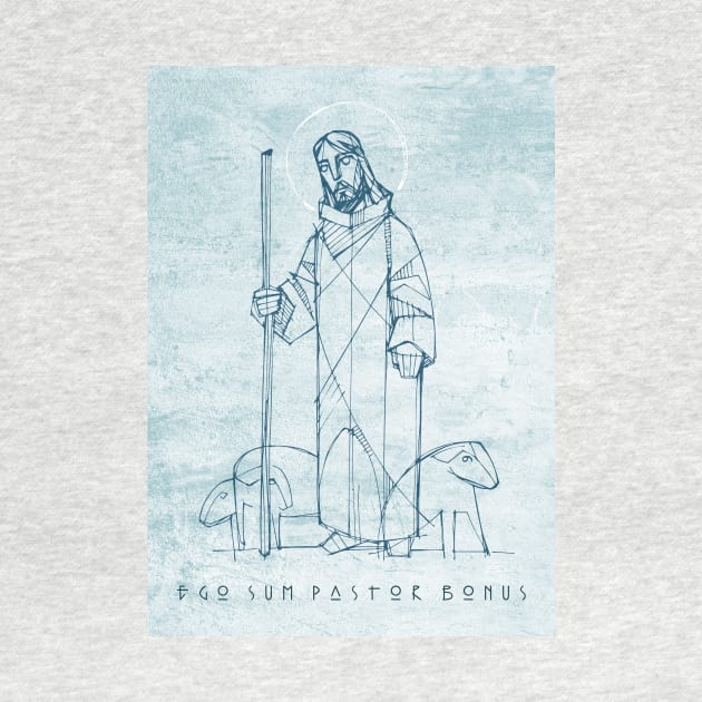 Jesus Christ Good Shepherd ink illustration by bernardojbp